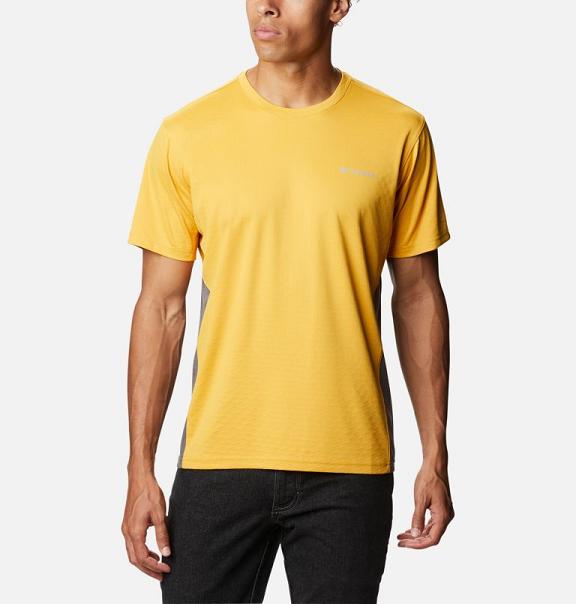 Columbia Zero Ice Cirro-Cool T-Shirt Yellow Grey For Men's NZ94510 New Zealand